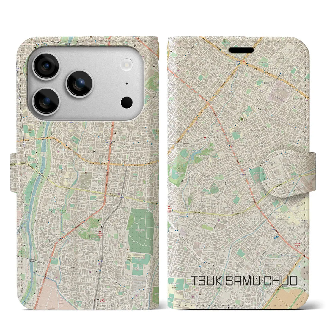【月寒中央(北海道)】地図柄iPhoneケース(手帳タイプ)モノトーン・iPhone 17 Pro Max 用