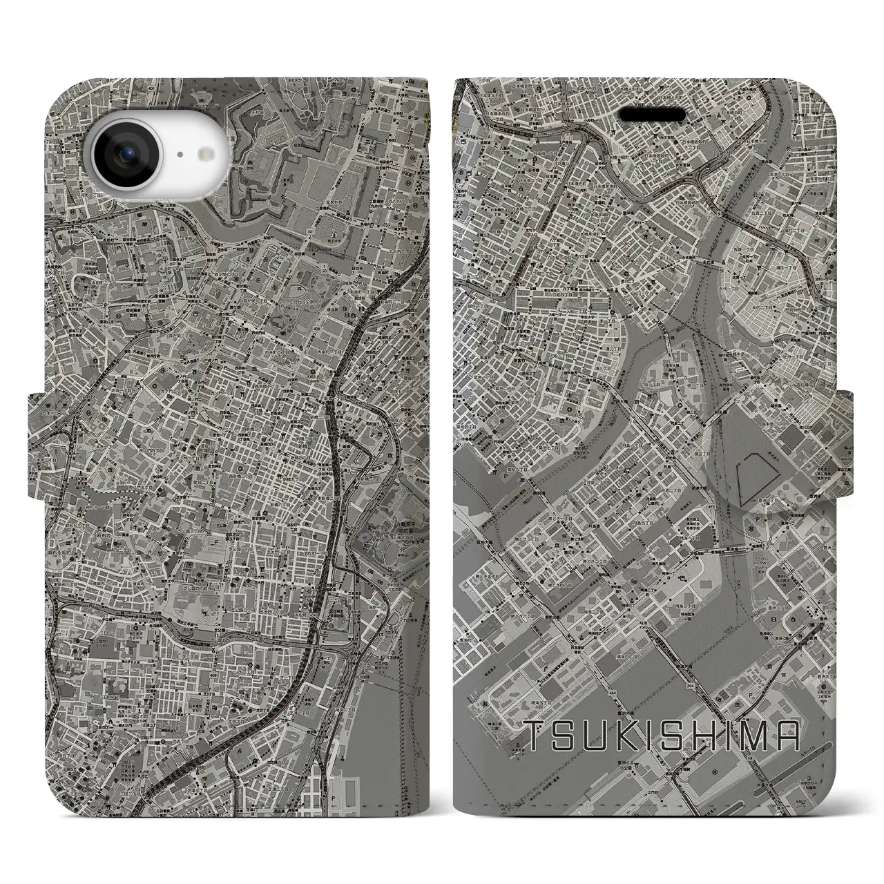 【月島(東京都)】地図柄iPhoneケース(手帳タイプ)