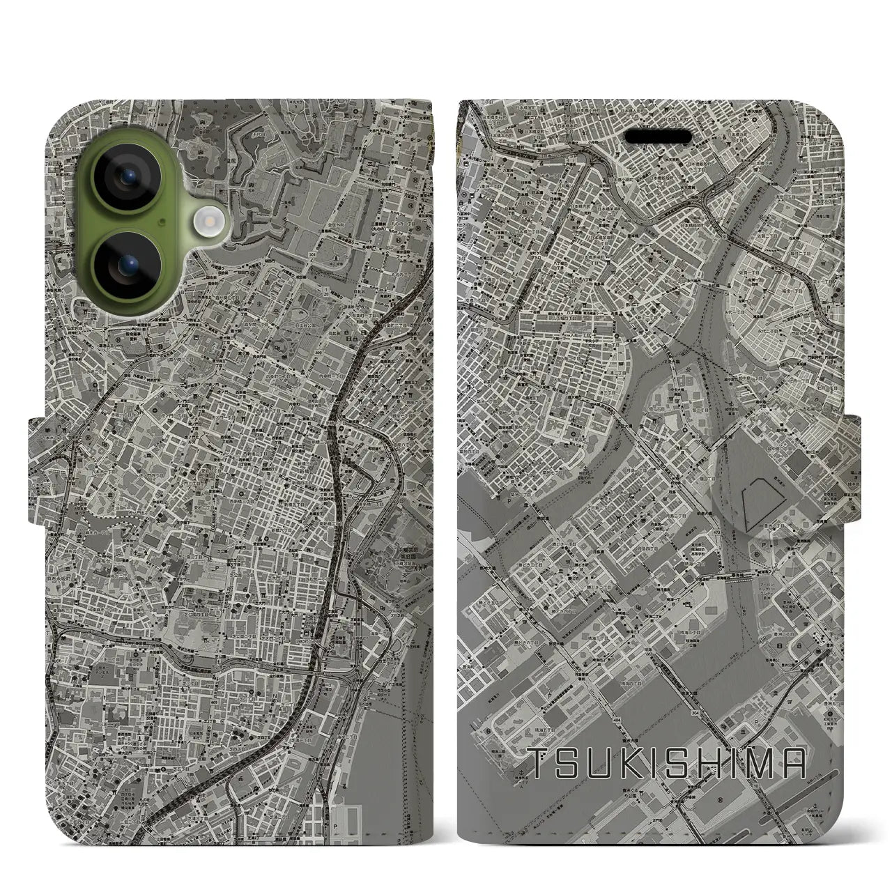 【月島(東京都)】地図柄iPhoneケース(手帳タイプ)