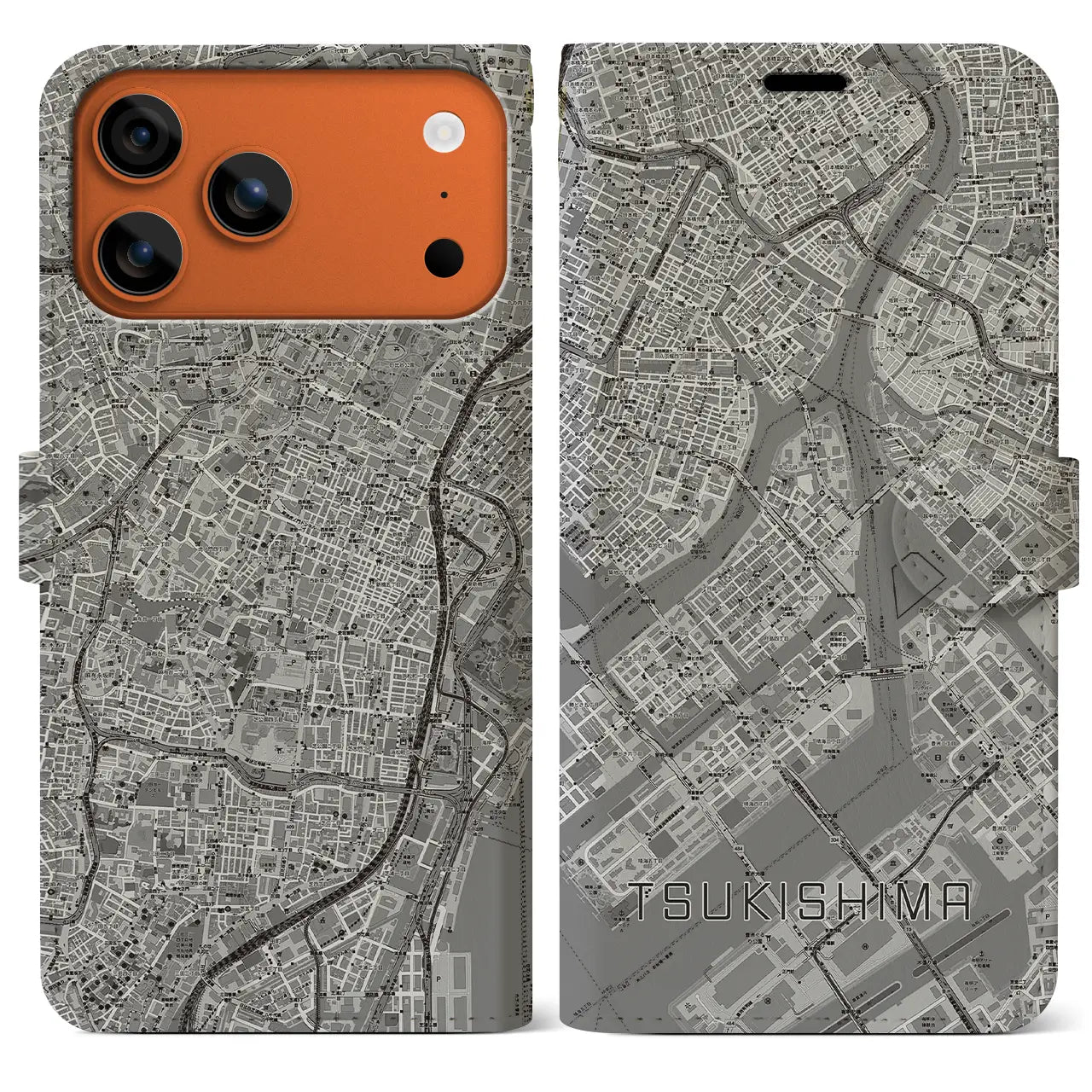 【月島(東京都)】地図柄iPhoneケース(手帳タイプ)