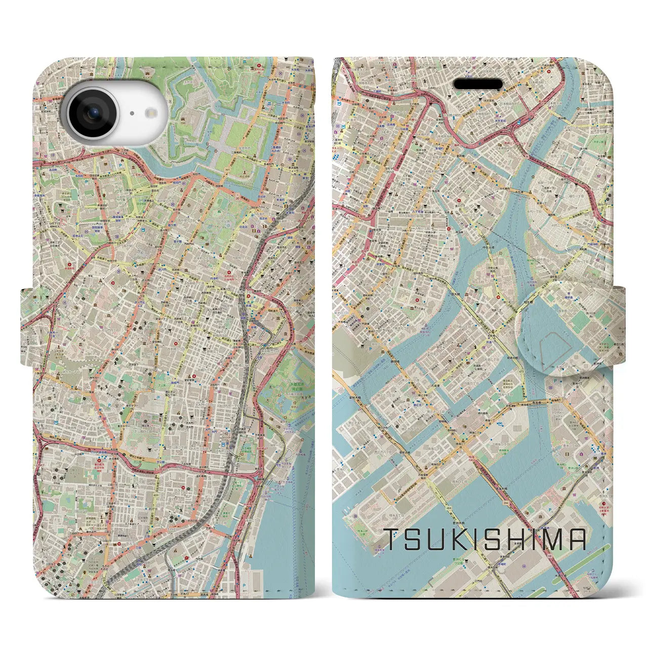 【月島(東京都)】地図柄iPhoneケース(手帳タイプ)