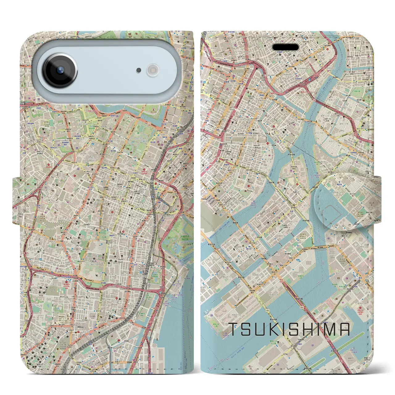【月島(東京都)】地図柄iPhoneケース(手帳タイプ)