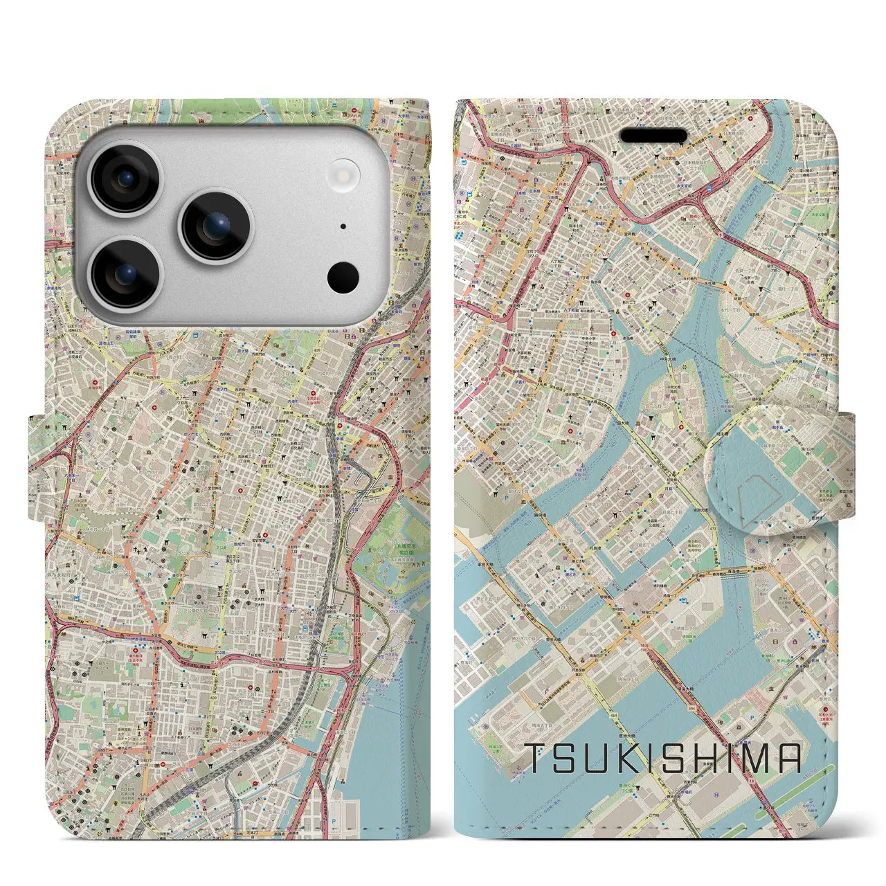 【月島(東京都)】地図柄iPhoneケース(手帳タイプ)