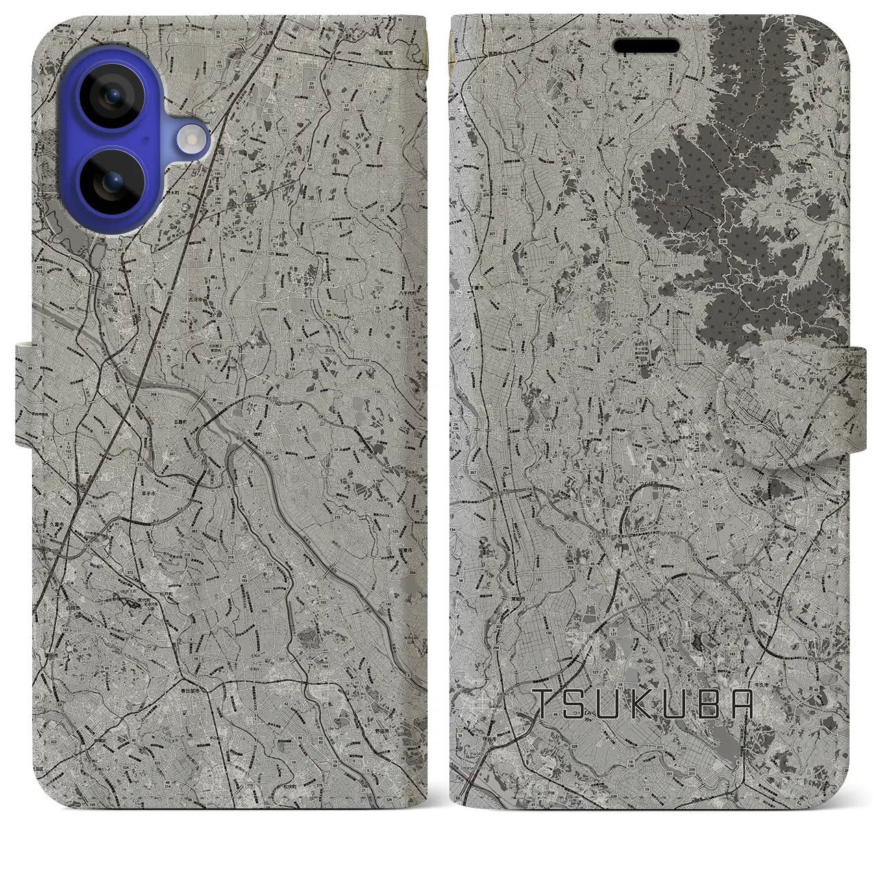 【つくば2(茨城県)】地図柄iPhoneケース(手帳タイプ)モノトーン・iPhone 16 Pro Max 用