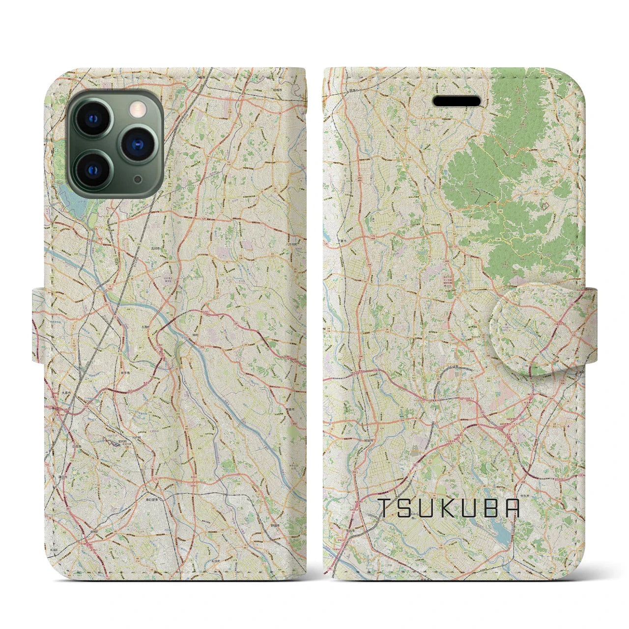 【つくば2(茨城県)】地図柄iPhoneケース(手帳タイプ)ナチュラル・iPhone 11 Pro 用