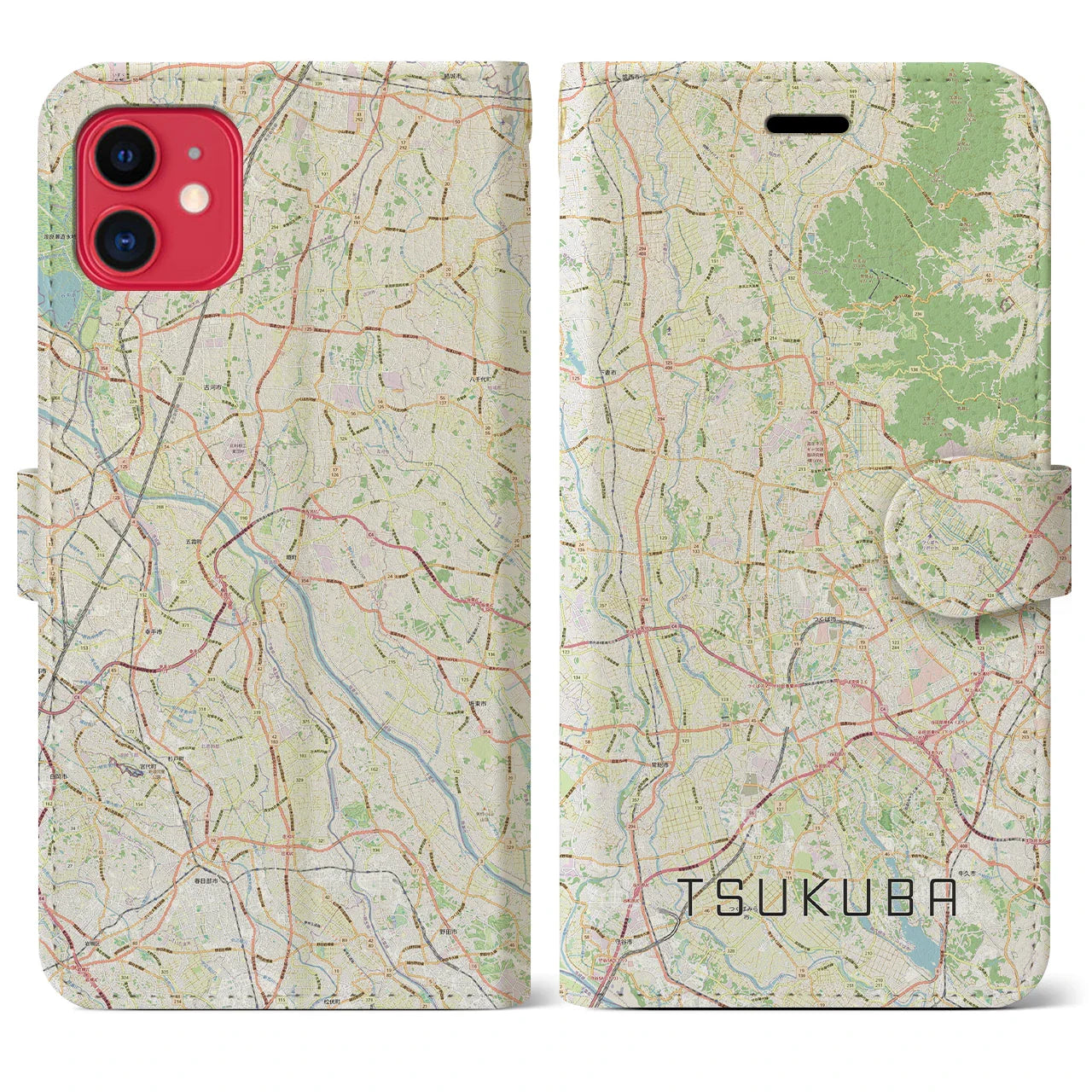 【つくば2(茨城県)】地図柄iPhoneケース(手帳タイプ)ナチュラル・iPhone 11 用