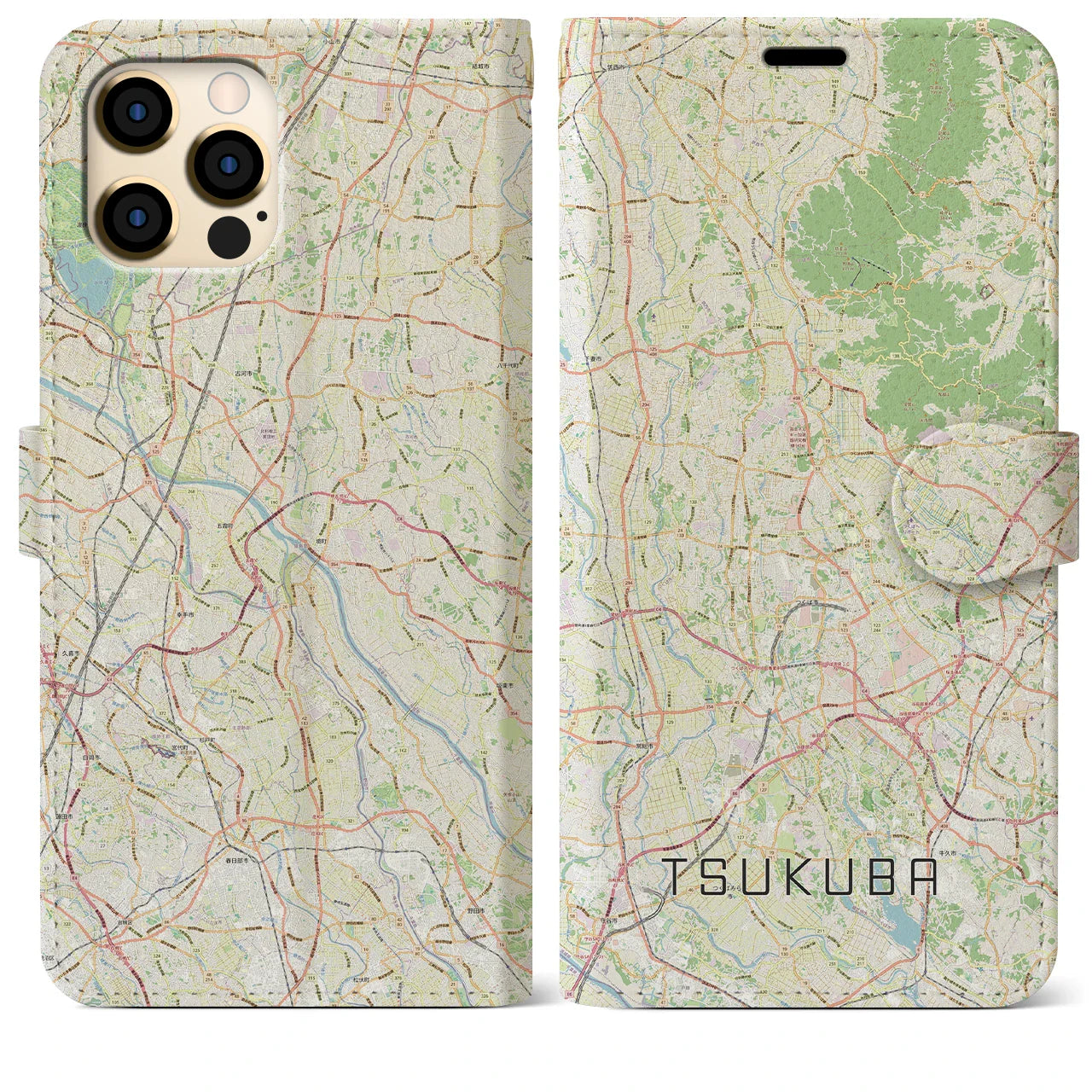 【つくば2(茨城県)】地図柄iPhoneケース(手帳タイプ)ナチュラル・iPhone 12 Pro Max 用