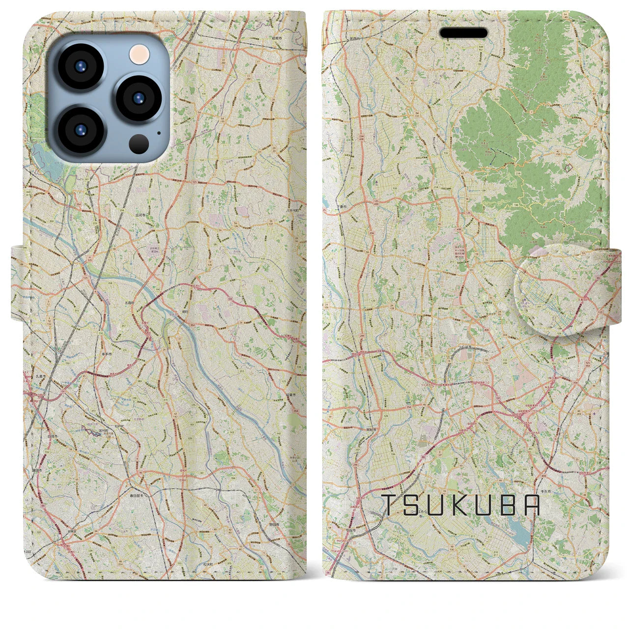 【つくば2(茨城県)】地図柄iPhoneケース(手帳タイプ)ナチュラル・iPhone 13 Pro Max 用