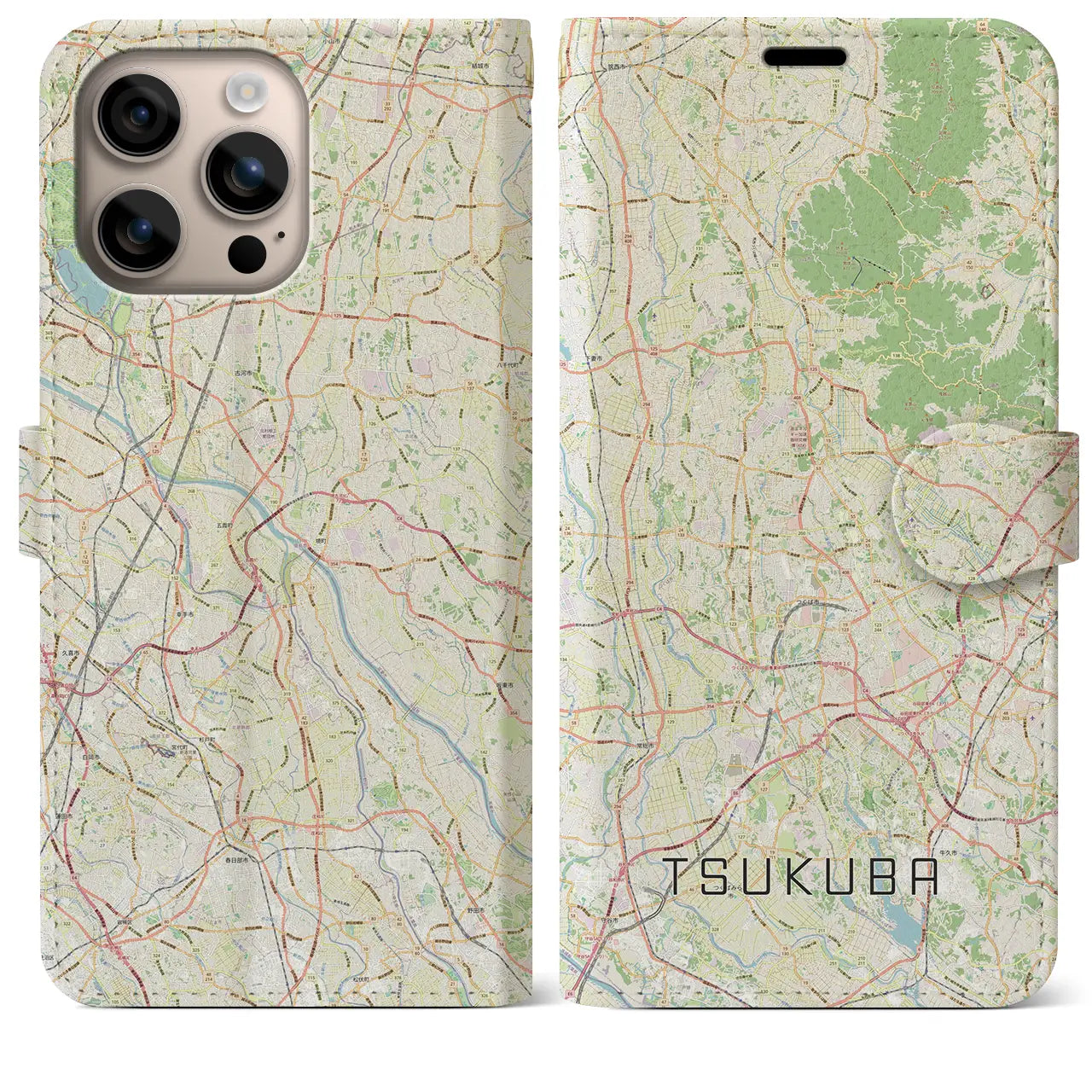 【つくば2(茨城県)】地図柄iPhoneケース(手帳タイプ)ナチュラル・iPhone 16 Plus 用