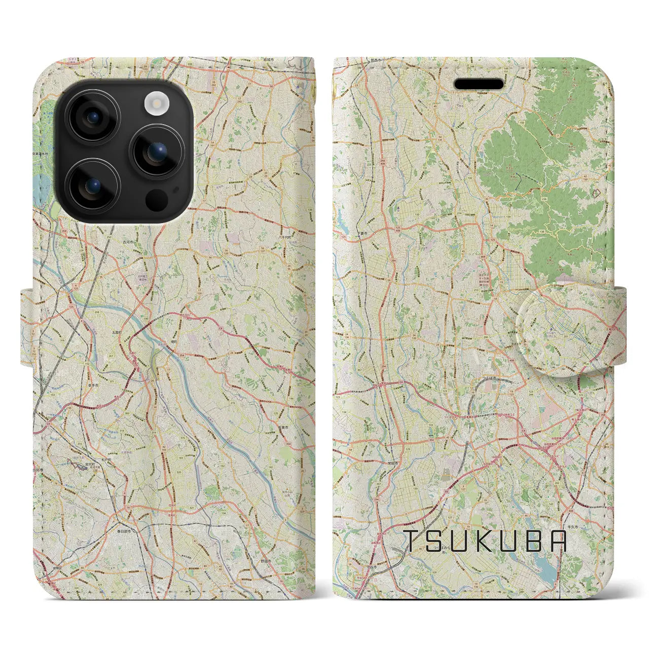 【つくば2(茨城県)】地図柄iPhoneケース(手帳タイプ)ナチュラル・iPhone 16 用