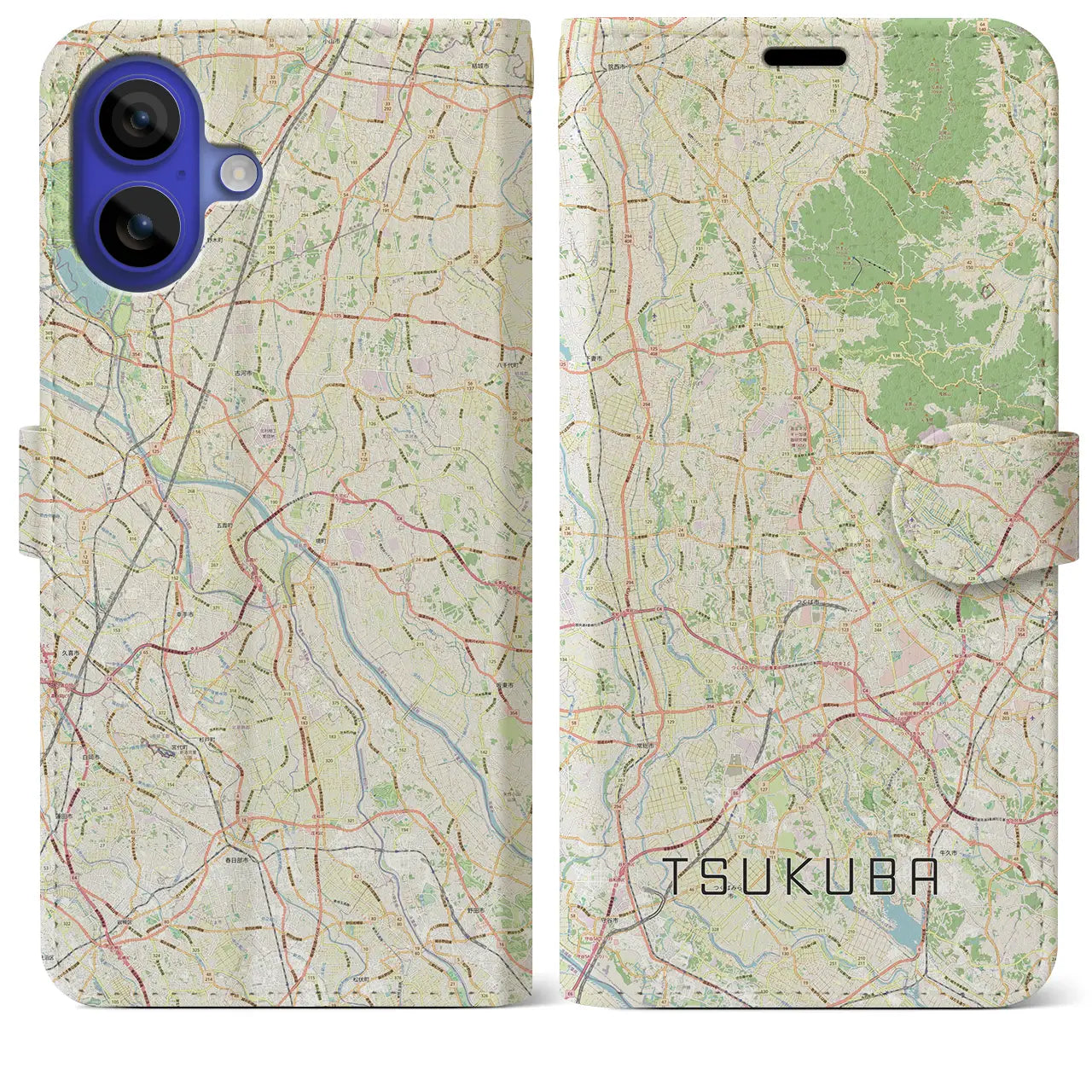 【つくば2(茨城県)】地図柄iPhoneケース(手帳タイプ)ナチュラル・iPhone 16 Pro Max 用