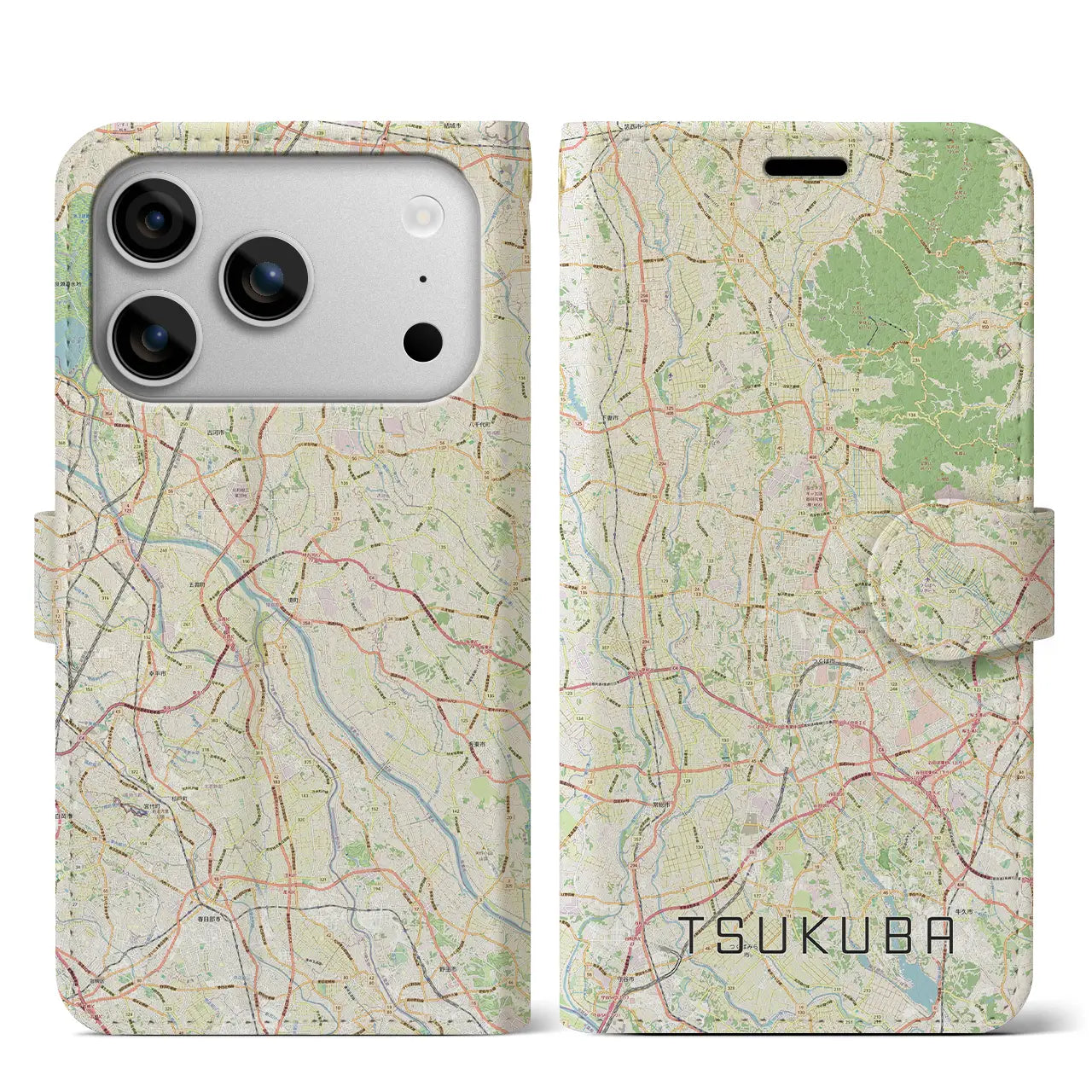 【つくば2(茨城県)】地図柄iPhoneケース(手帳タイプ)