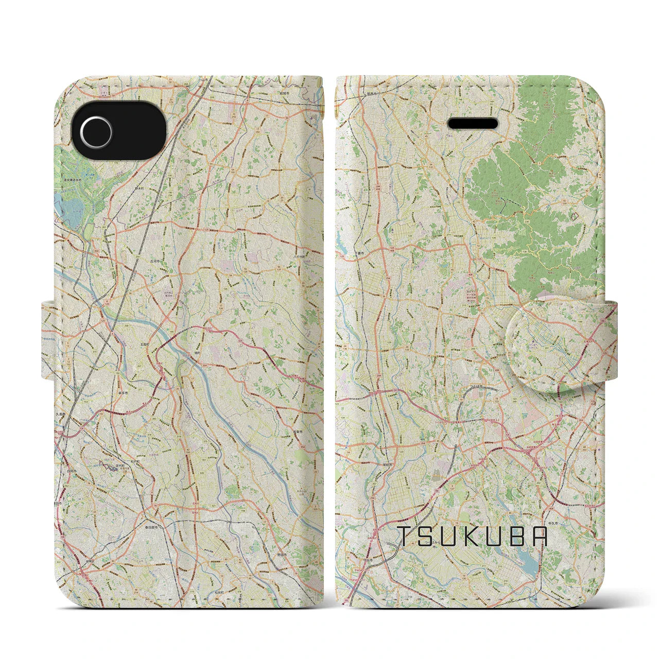 【つくば2(茨城県)】地図柄iPhoneケース(手帳タイプ)ナチュラル・iPhone SE(第3 / 第2世代) / 8 / 7 / 6s / 6 用
