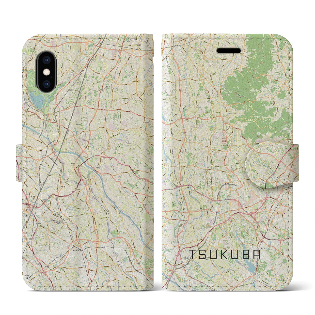 【つくば2(茨城県)】地図柄iPhoneケース(手帳タイプ)ナチュラル・iPhone XS / X 用