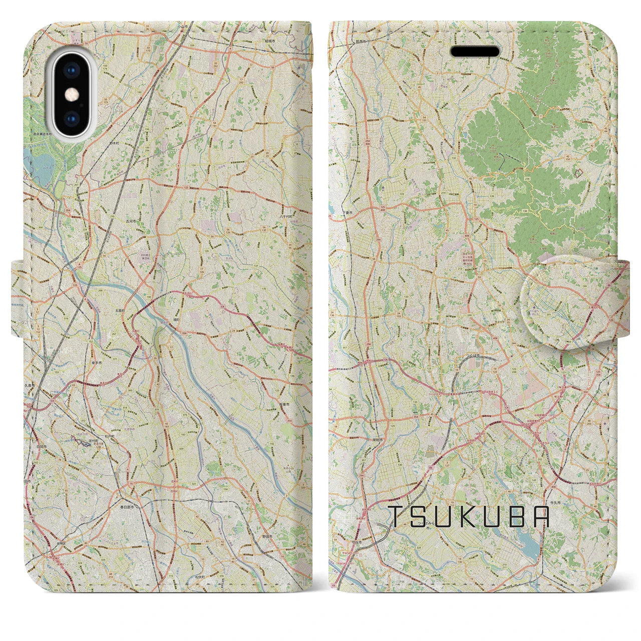 【つくば2(茨城県)】地図柄iPhoneケース(手帳タイプ)ナチュラル・iPhone XS Max 用