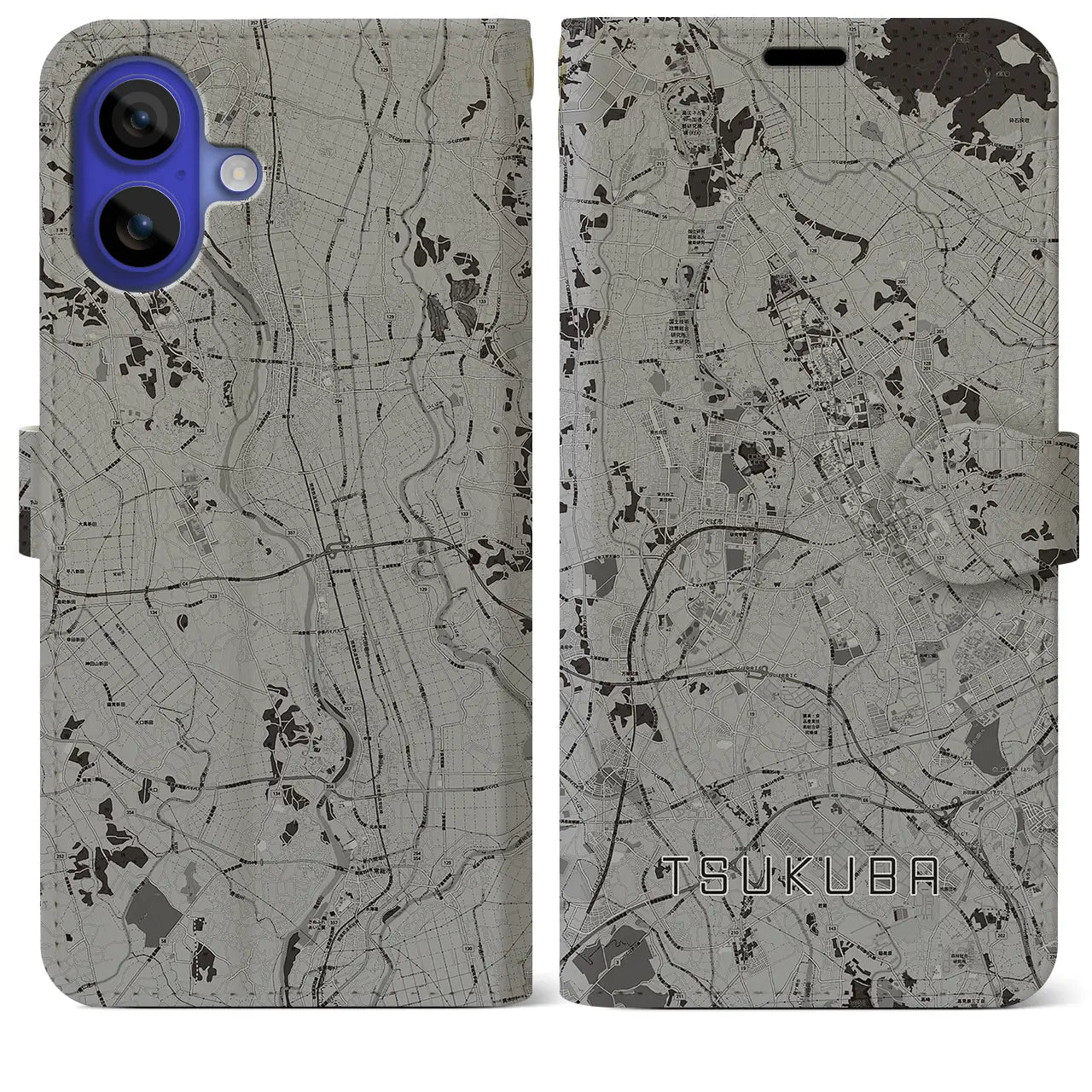 【つくば(茨城県)】地図柄iPhoneケース(手帳タイプ)モノトーン・iPhone 16 Pro Max 用