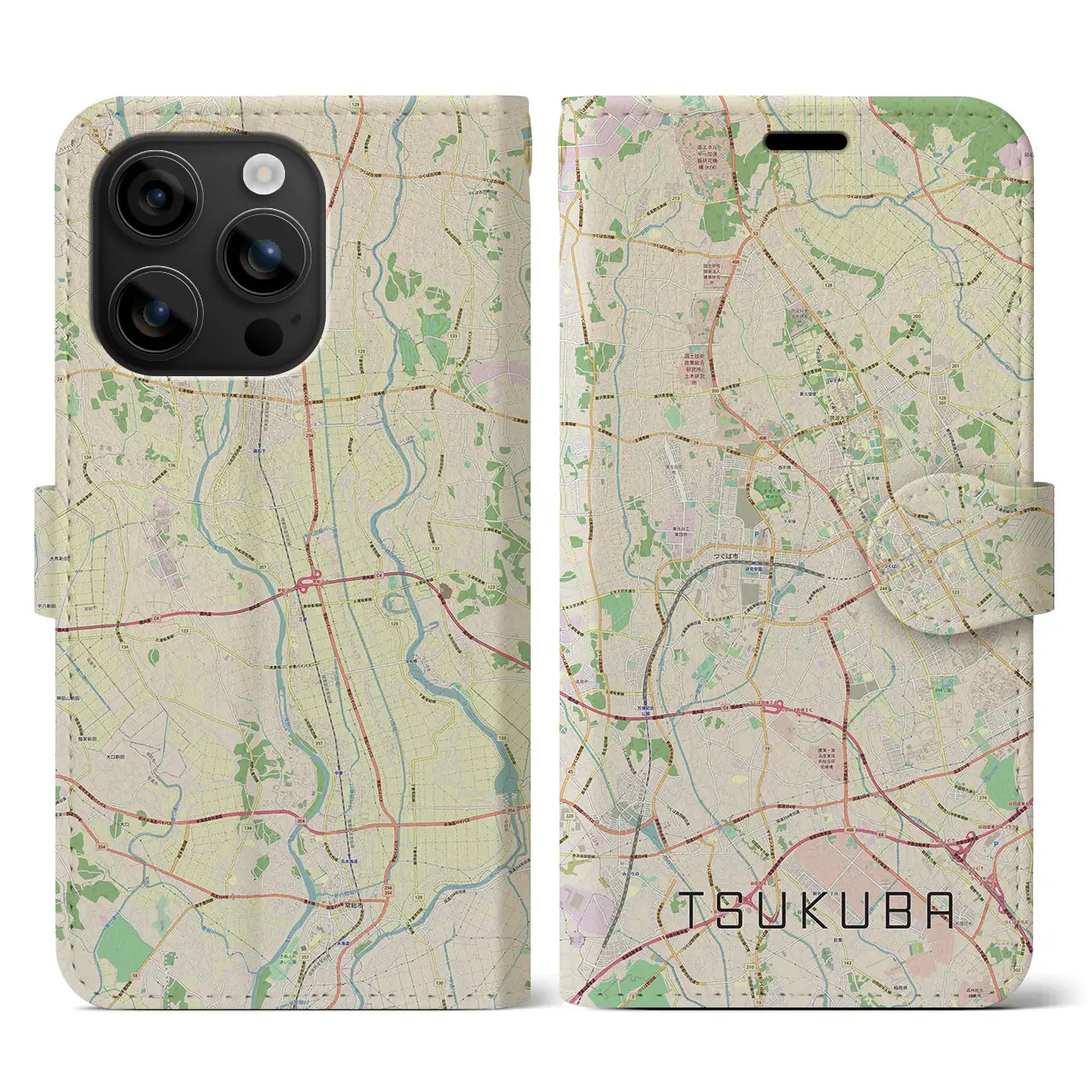 【つくば(茨城県)】地図柄iPhoneケース(手帳タイプ)ナチュラル・iPhone 16 用
