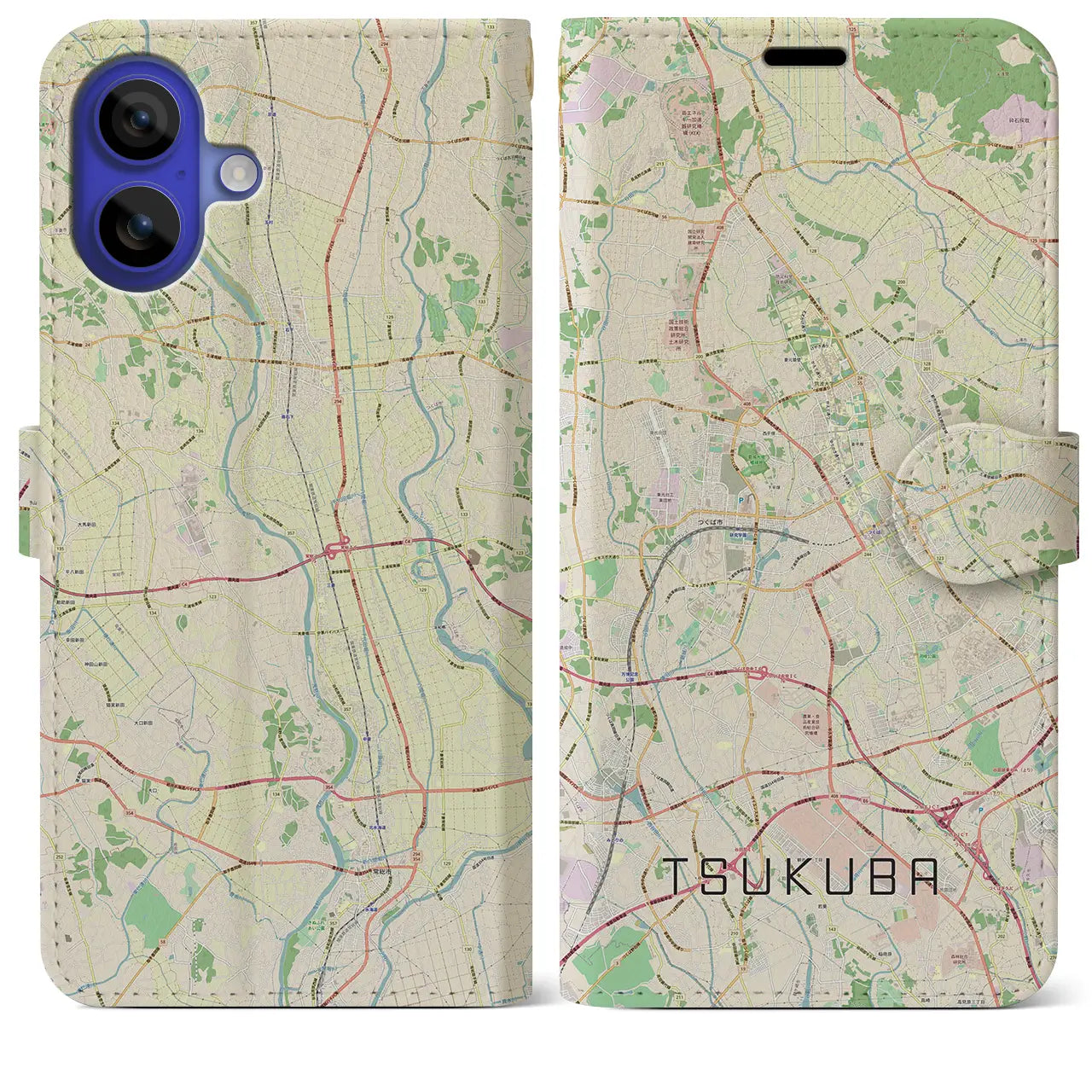 【つくば(茨城県)】地図柄iPhoneケース(手帳タイプ)ナチュラル・iPhone 16 Pro Max 用