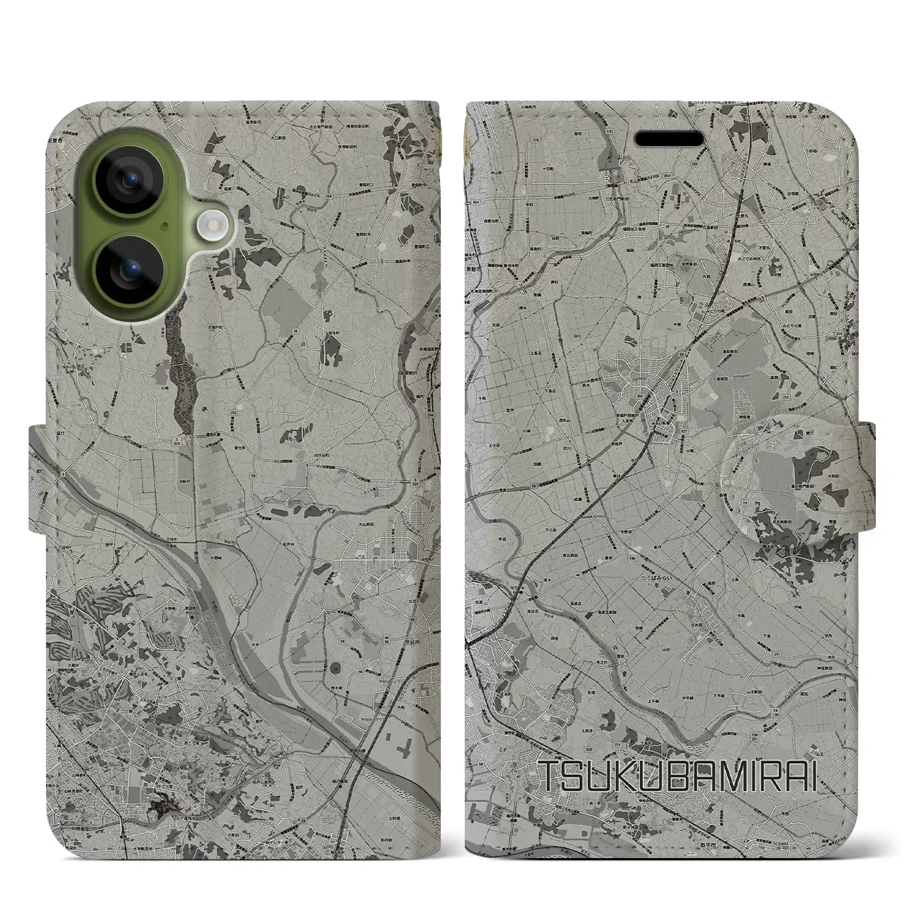 【つくばみらい(茨城県)】地図柄iPhoneケース(手帳タイプ)