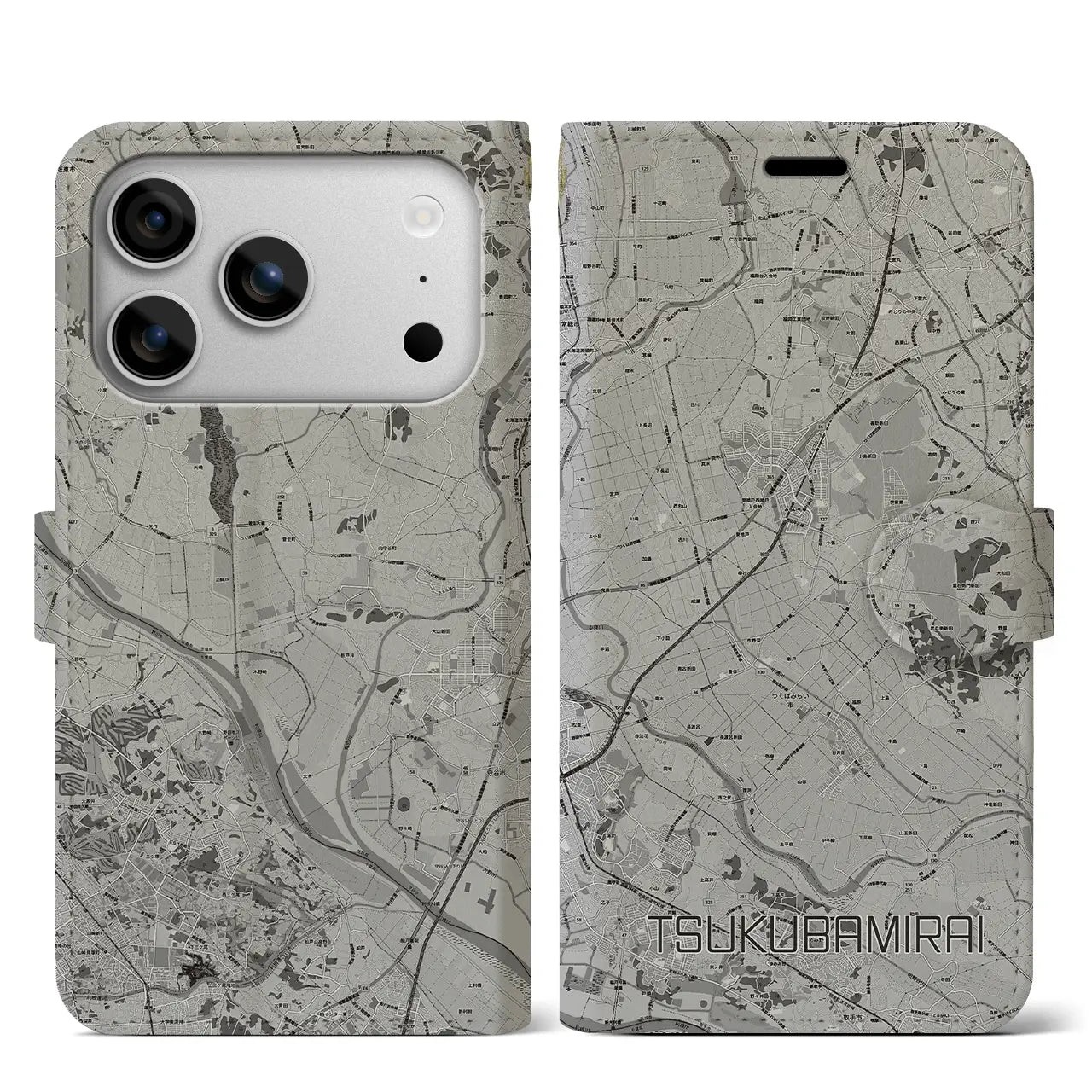 【つくばみらい(茨城県)】地図柄iPhoneケース(手帳タイプ)