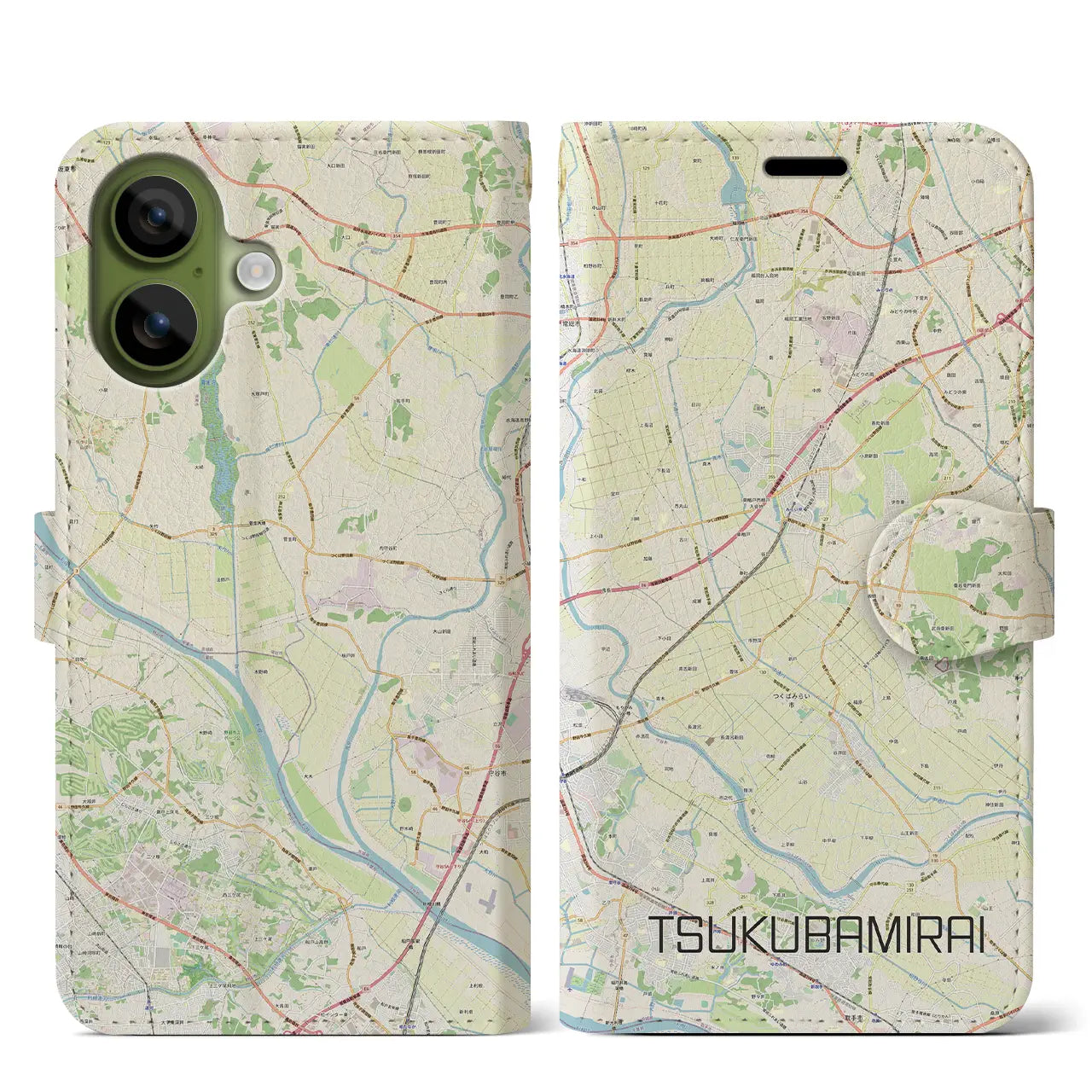 【つくばみらい(茨城県)】地図柄iPhoneケース(手帳タイプ)