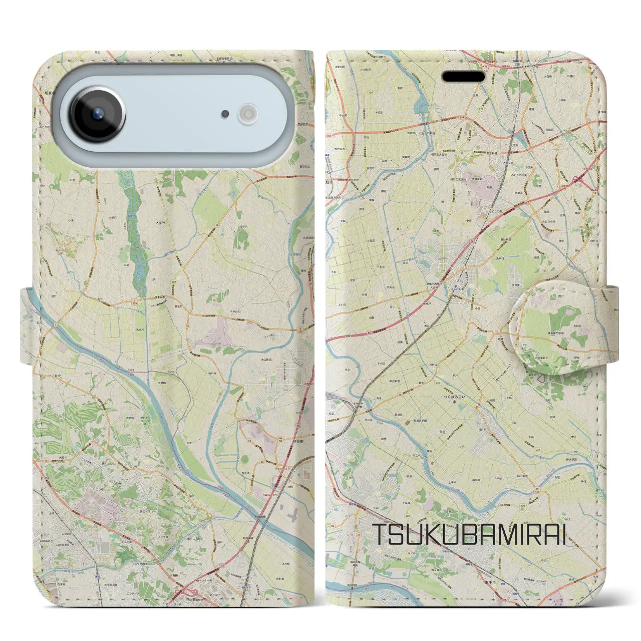 【つくばみらい(茨城県)】地図柄iPhoneケース(手帳タイプ)ナチュラル・iPhone 17 Pro Max 用