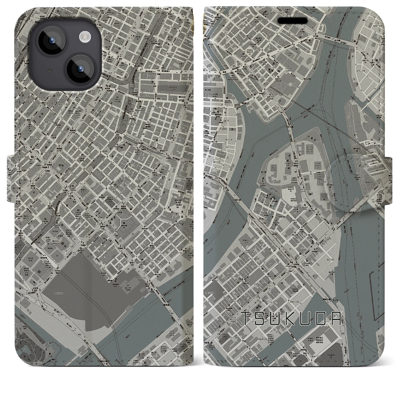 【佃(東京都)】地図柄iPhoneケース(手帳タイプ)