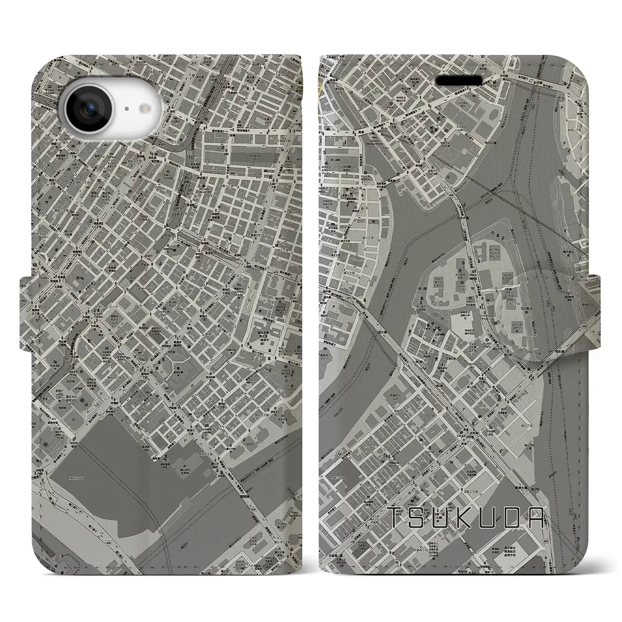 【佃(東京都)】地図柄iPhoneケース(手帳タイプ)