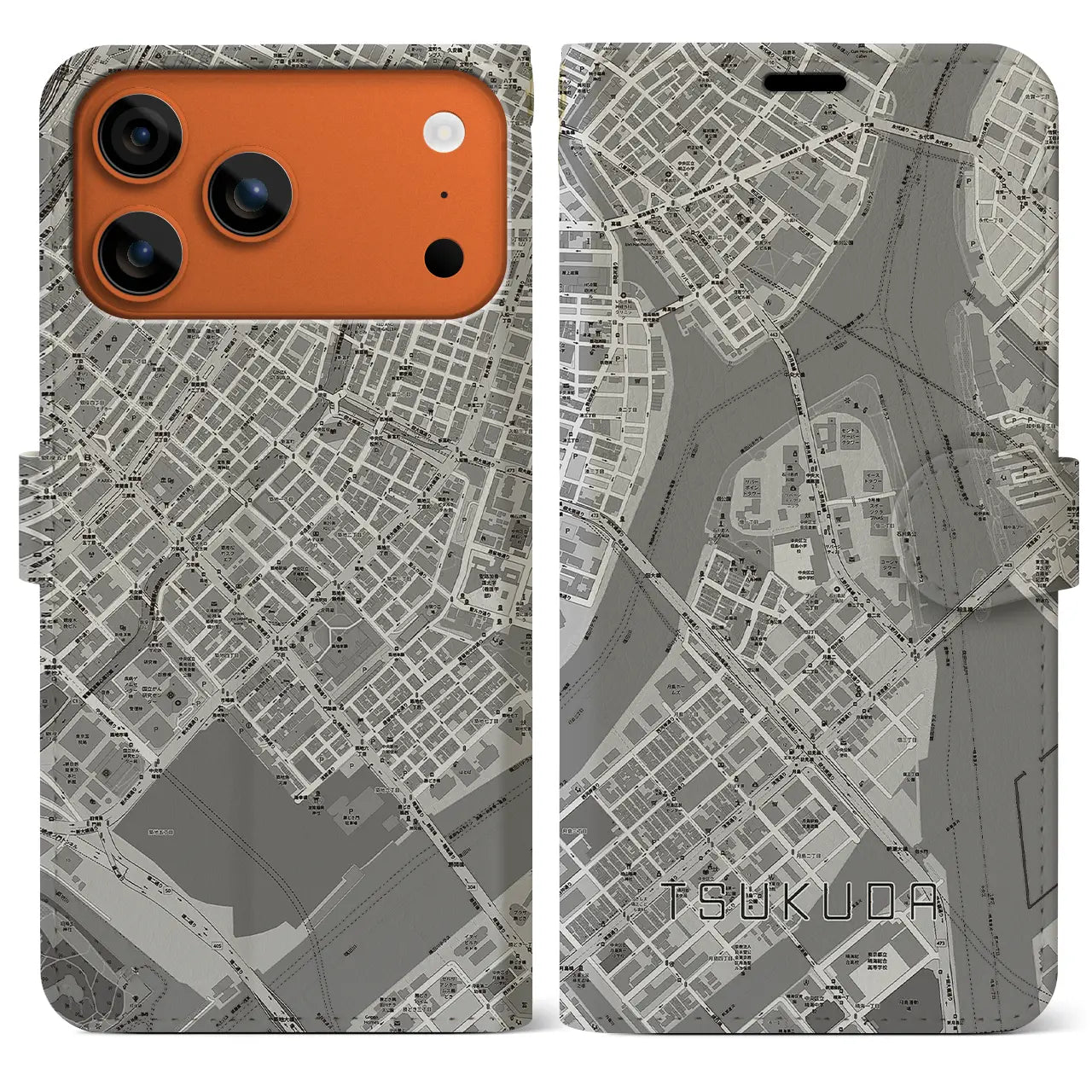 【佃(東京都)】地図柄iPhoneケース(手帳タイプ)