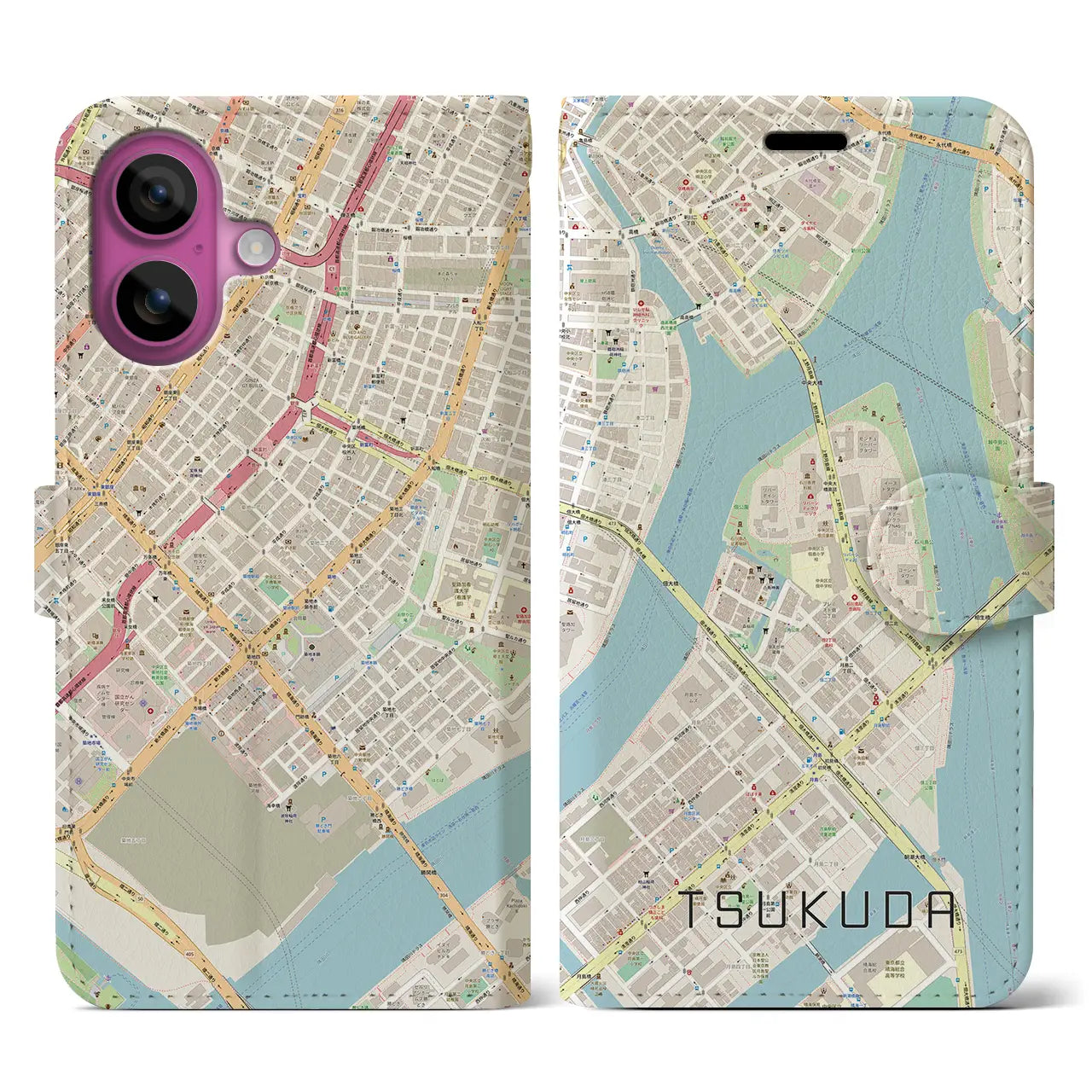 【佃(東京都)】地図柄iPhoneケース(手帳タイプ)