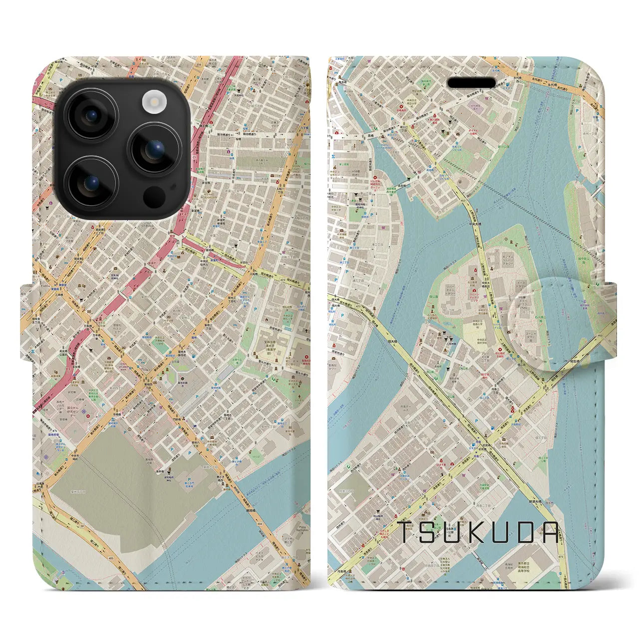 【佃(東京都)】地図柄iPhoneケース(手帳タイプ)ナチュラル・iPhone 16 用
