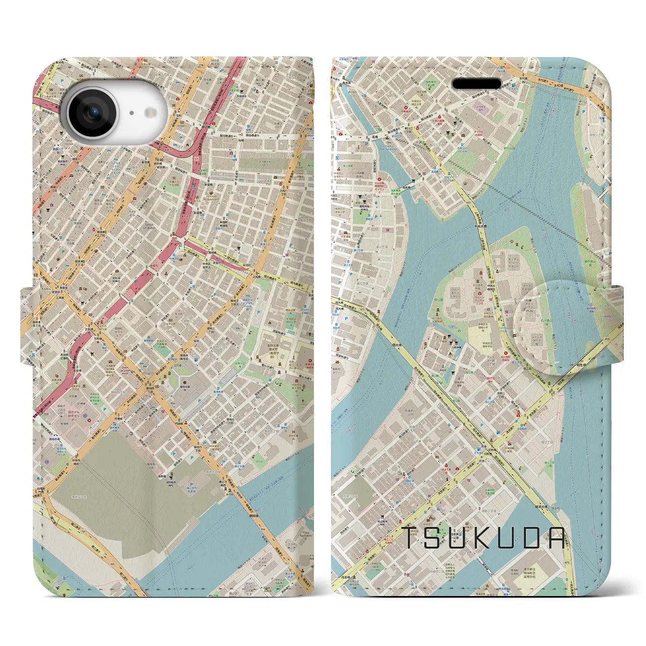 【佃(東京都)】地図柄iPhoneケース(手帳タイプ)