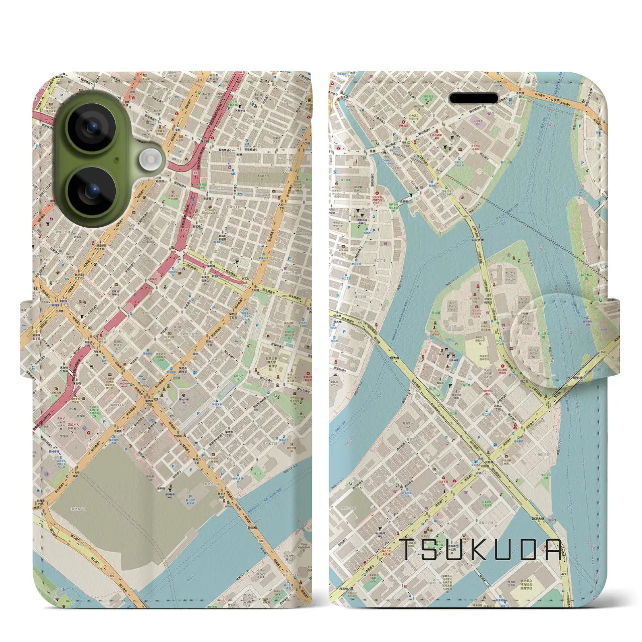 【佃(東京都)】地図柄iPhoneケース(手帳タイプ)ナチュラル・iPhone 17 Pro Max 用