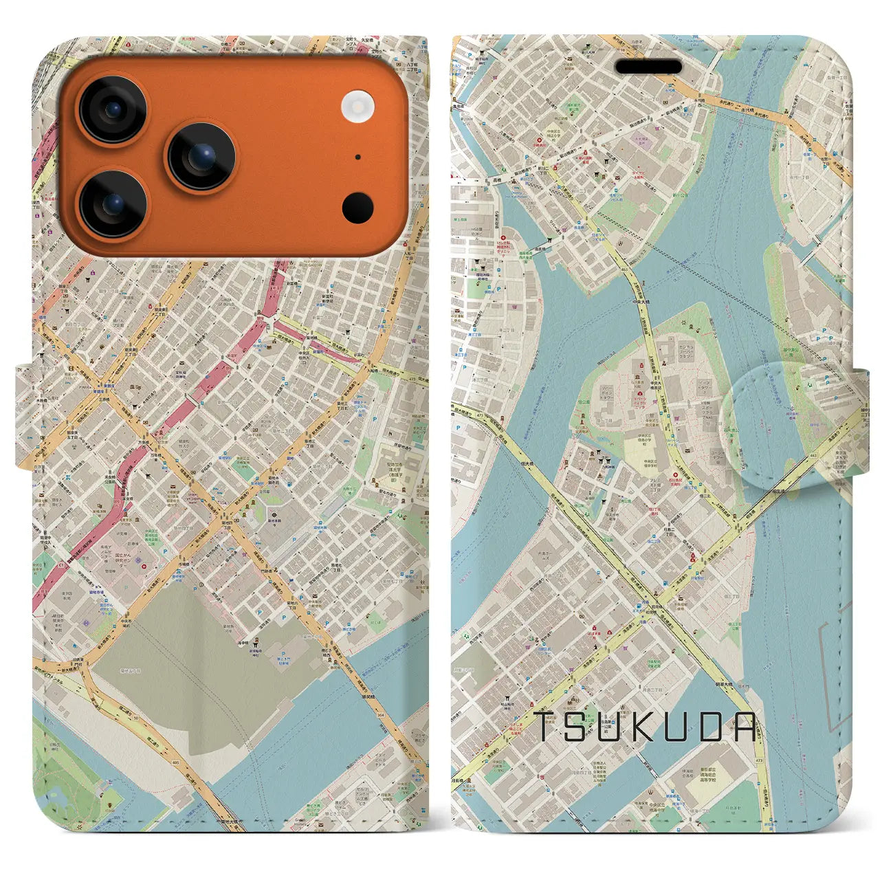 【佃(東京都)】地図柄iPhoneケース(手帳タイプ)