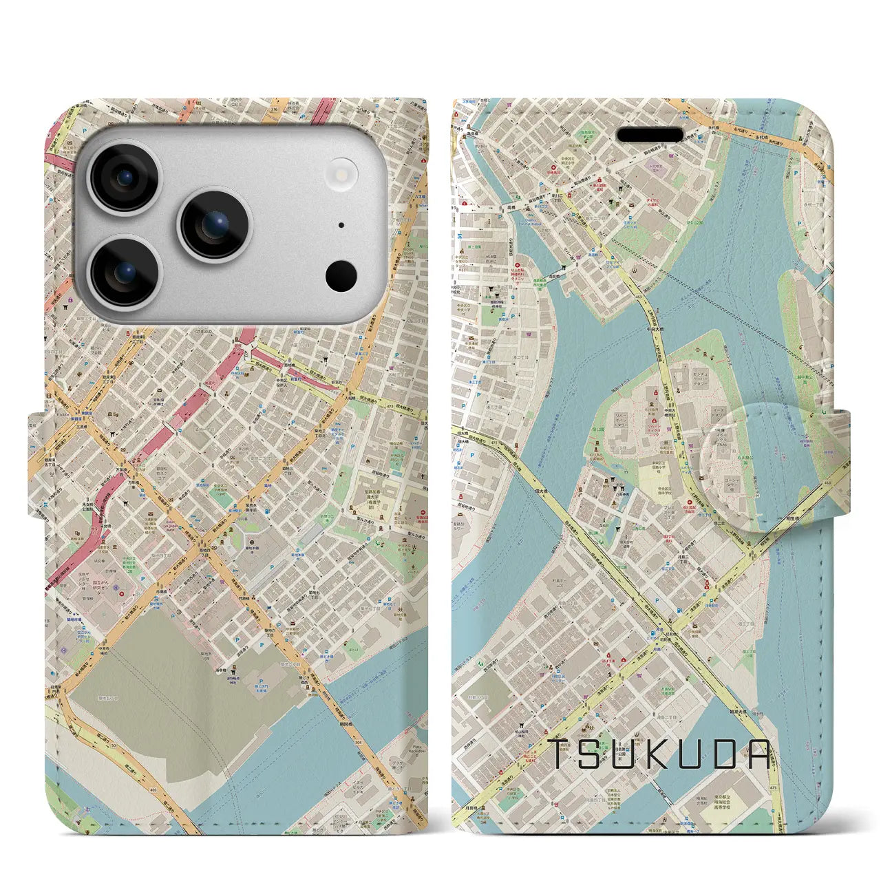 【佃(東京都)】地図柄iPhoneケース(手帳タイプ)モノトーン・iPhone 17 Pro Max 用