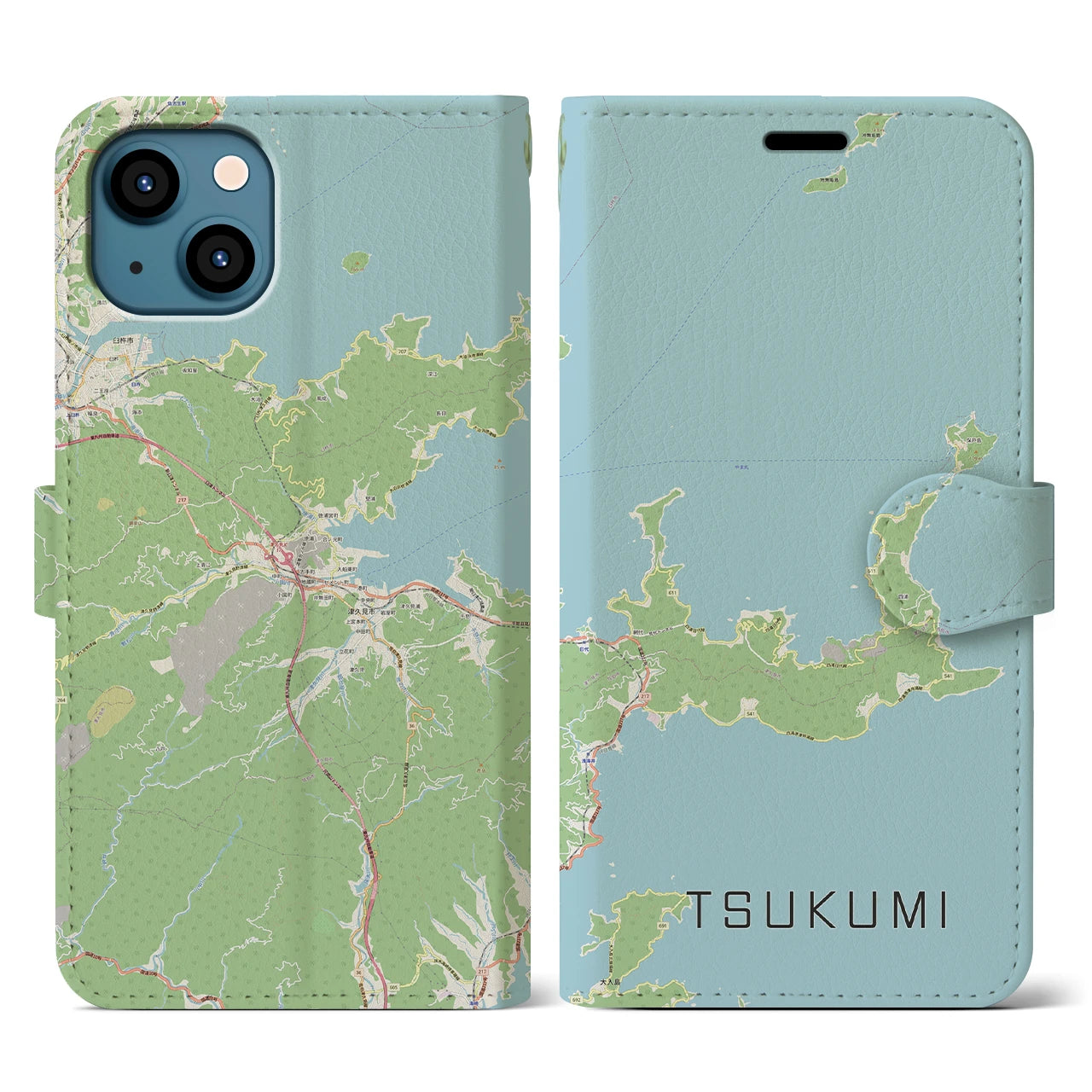 【津久見(大分県)】地図柄iPhoneケース(手帳タイプ)