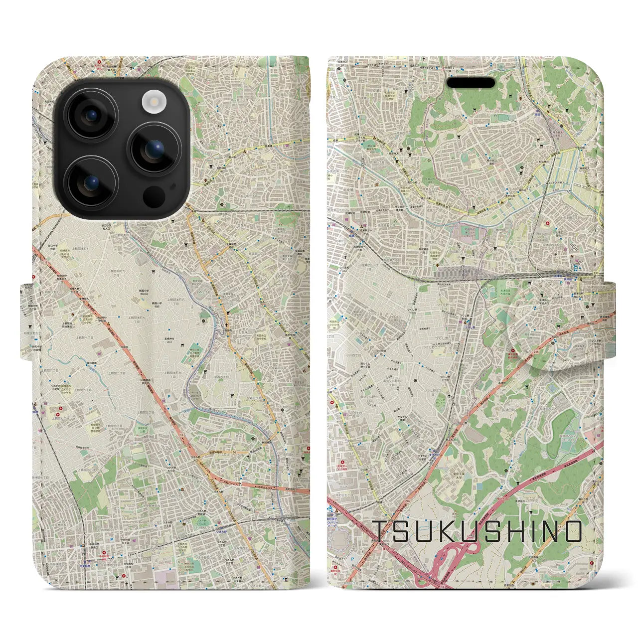 【つくし野(東京都)】地図柄iPhoneケース(手帳タイプ)ナチュラル・iPhone 16 用