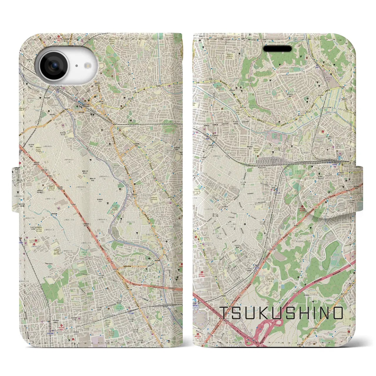 【つくし野(東京都)】地図柄iPhoneケース(手帳タイプ)