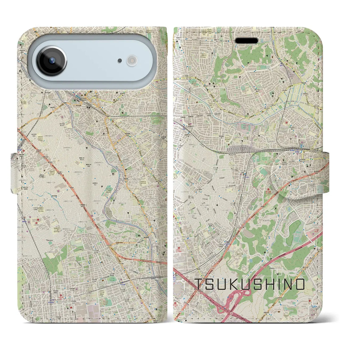 【つくし野(東京都)】地図柄iPhoneケース(手帳タイプ)モノトーン・iPhone 17 Pro Max 用