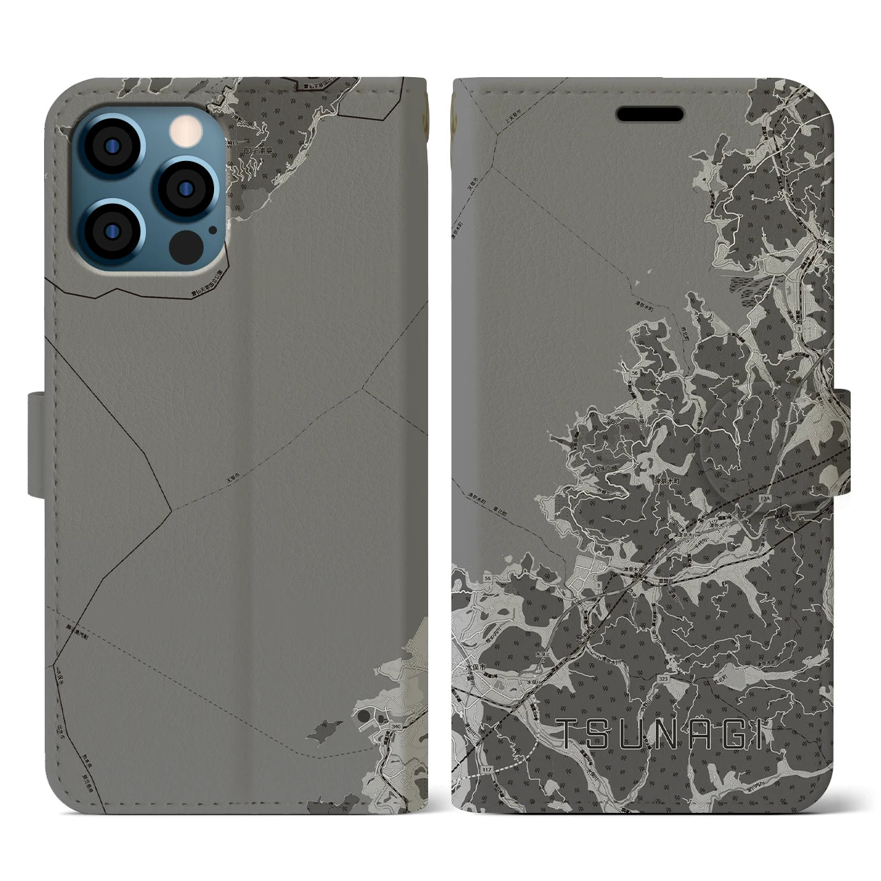 【津奈木(熊本県)】地図柄iPhoneケース(手帳タイプ)