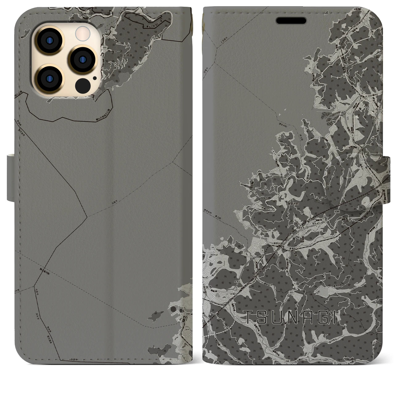 【津奈木(熊本県)】地図柄iPhoneケース(手帳タイプ)