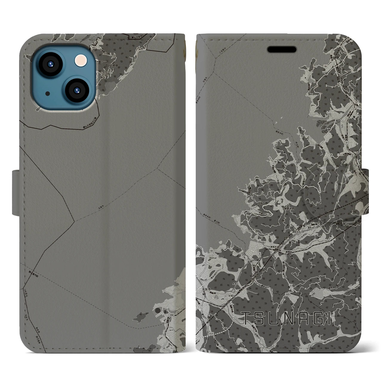 【津奈木(熊本県)】地図柄iPhoneケース(手帳タイプ)