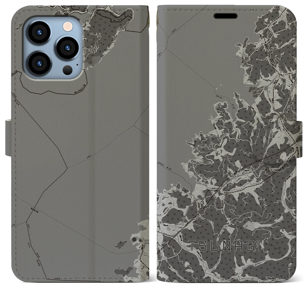 【津奈木(熊本県)】地図柄iPhoneケース(手帳タイプ)