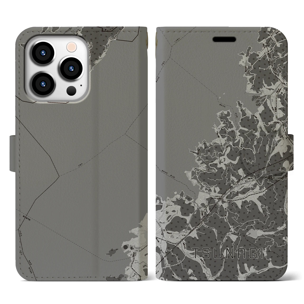 【津奈木(熊本県)】地図柄iPhoneケース(手帳タイプ)