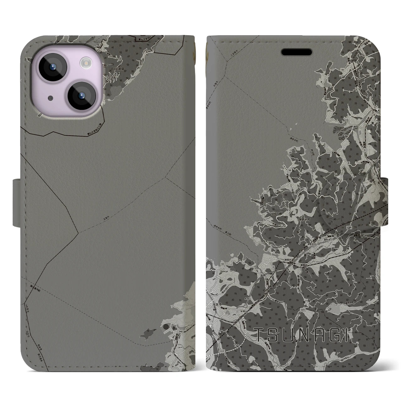 【津奈木(熊本県)】地図柄iPhoneケース(手帳タイプ)