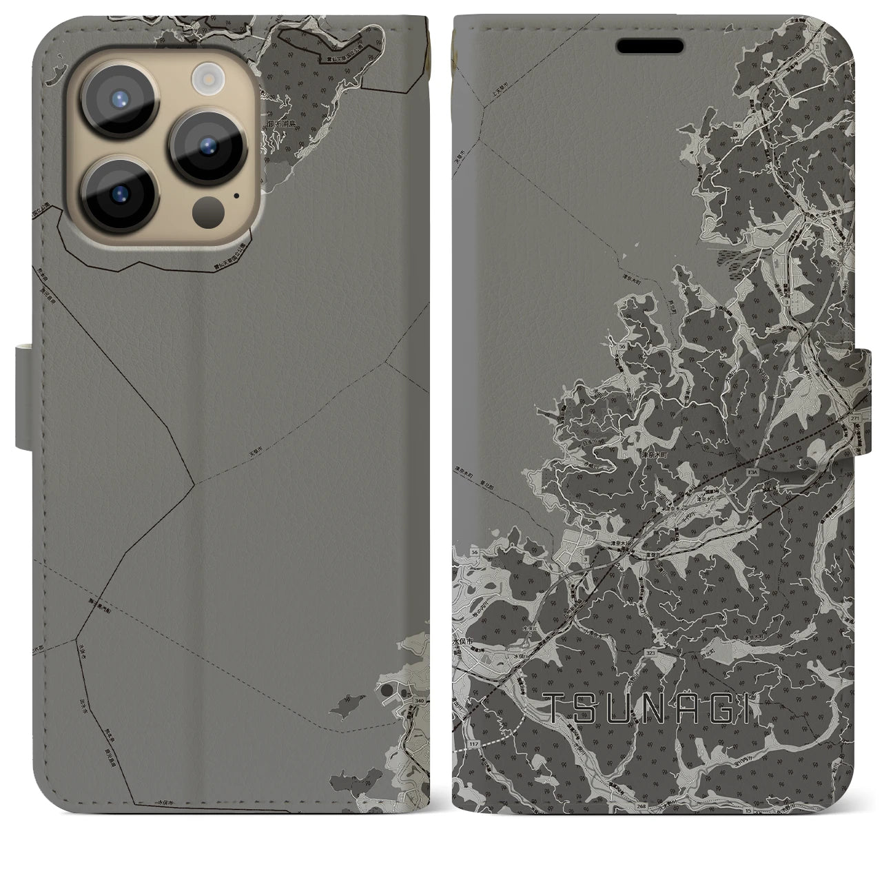 【津奈木(熊本県)】地図柄iPhoneケース(手帳タイプ)