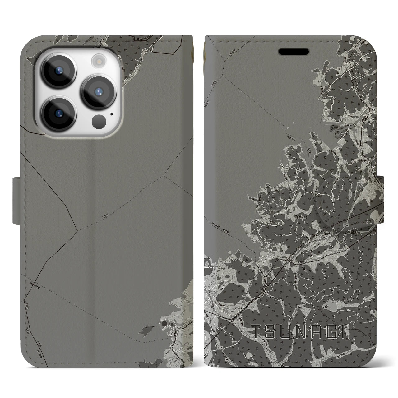 【津奈木(熊本県)】地図柄iPhoneケース(手帳タイプ)