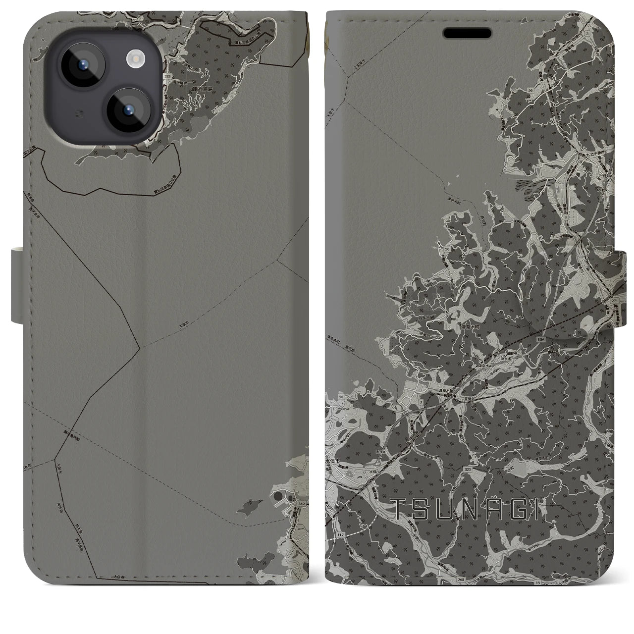 【津奈木(熊本県)】地図柄iPhoneケース(手帳タイプ)