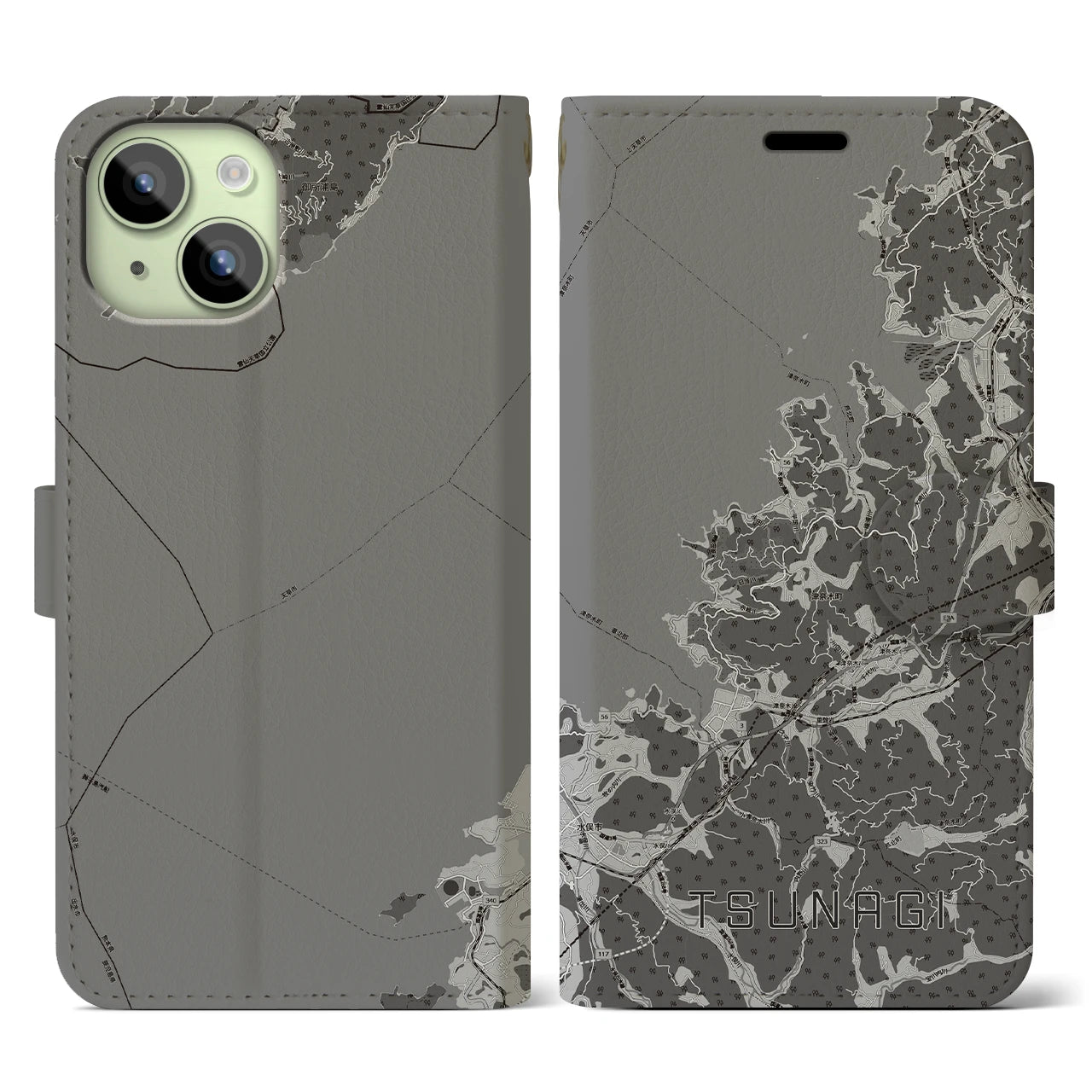 【津奈木(熊本県)】地図柄iPhoneケース(手帳タイプ)