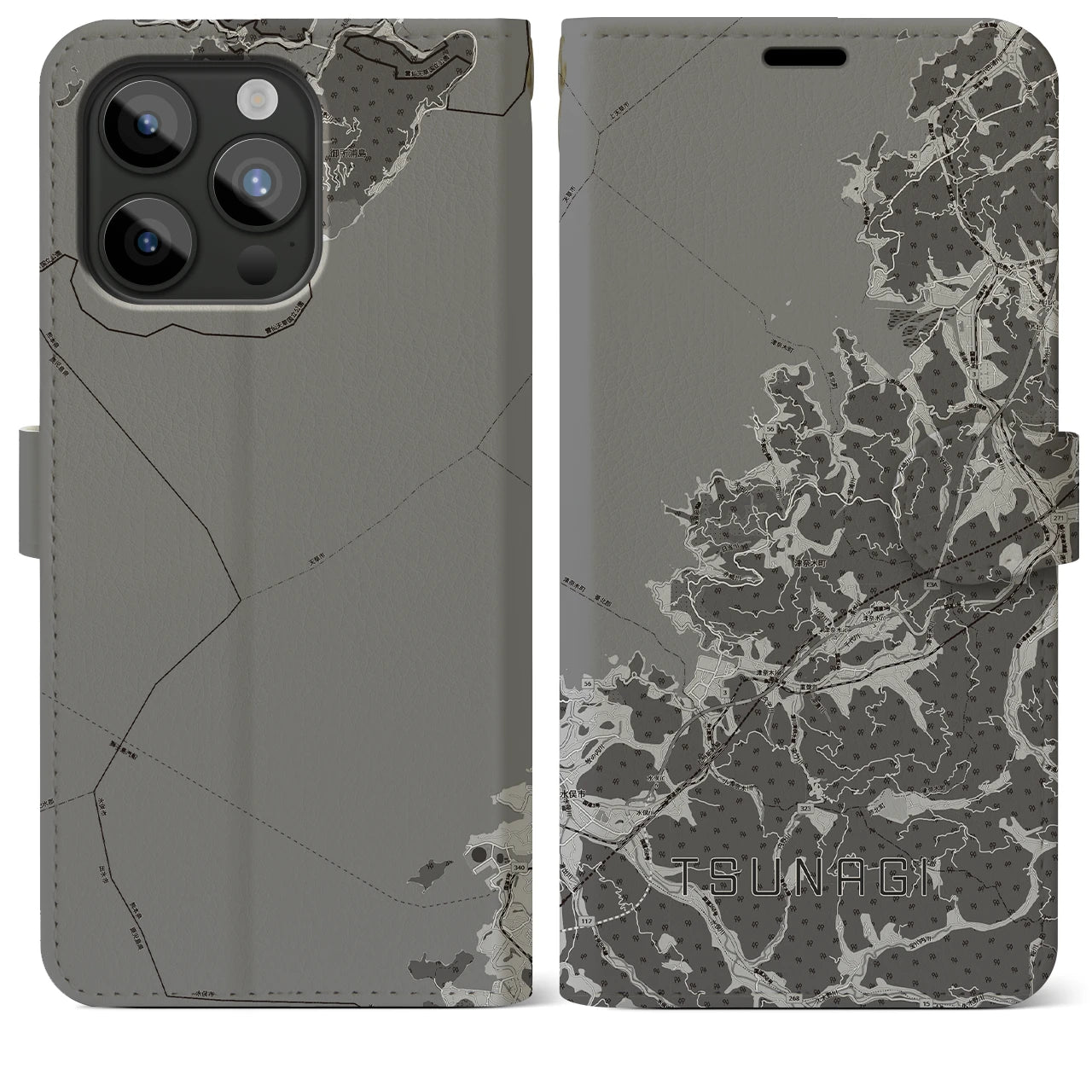 【津奈木(熊本県)】地図柄iPhoneケース(手帳タイプ)